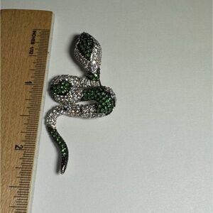 Green and Silver Crystal Studded Snake Pendant and Brooch